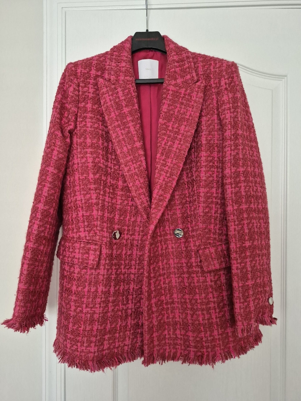 Mango Fuchsia Pink Tweed Blazer Size L
